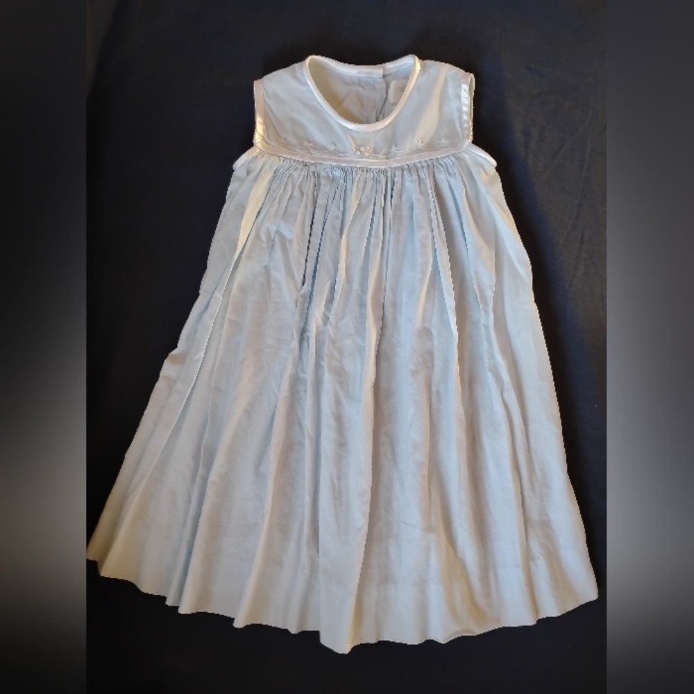 Strasburg Baby Girl Long Dress Blue Portrait 2t Embroidered Cotton Heirloom Luxe